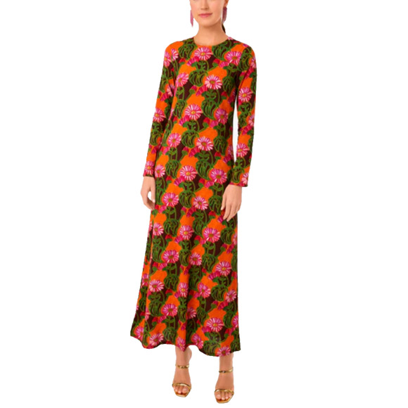 NEW La DoubleJ Sz Small Orange Gerber Floral Long Sleeve Maxi Swing Dress Italy